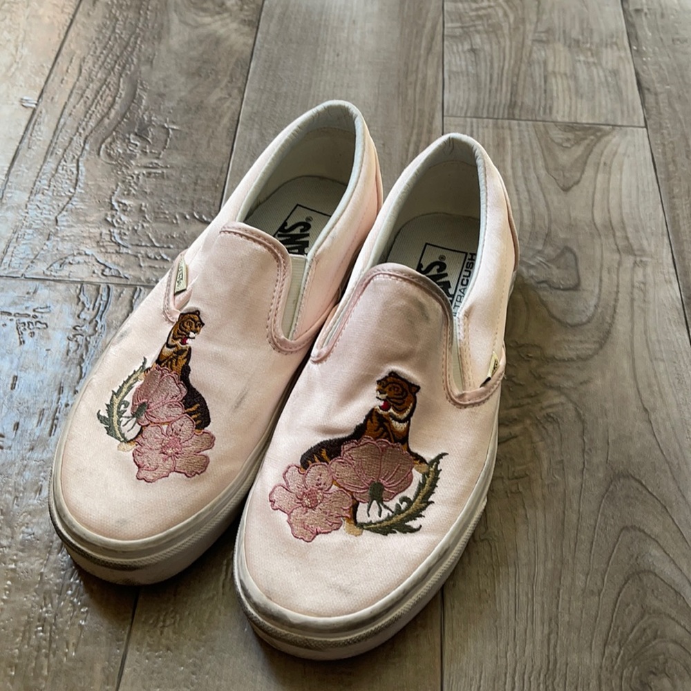 Pink Satin Vans Slip On
